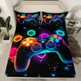 thumbnail image 1 of Game Consoles Bed Sheets Twin Gamer Gifts,Gaming Fitted Sheet Space Glow Geometry Sheets Red Green Blue Teal,Gamer Decor Bedroom (No Top Sheet), 1 of 5