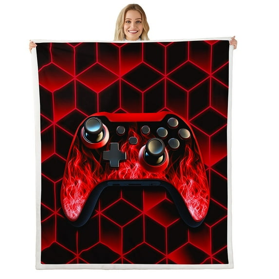 Game Consoles Blanket Neon Geometry Throw Blanket 50"x60",3D Geometric Gamer Fleece Blanket Red Flame Bed Blanket,Gaming Decor Bedroom Decor Gamer Gifts