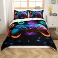 thumbnail image 1 of Game Consoles Gamer Bedding Set King Gamer Gifts,Kids Gaming Duvet Cover Space Glow Geometry Comforter Cover Red Green Blue Teal,Gamer Room Decor for Boys（No Comforter）, 1 of 5