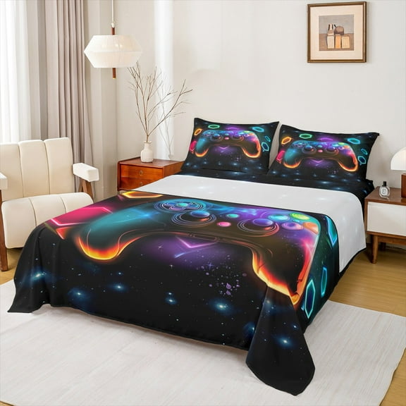 Game Consoles Gaming Sheet Set Twin Gamer Gifts,Gamer Bed Sheets Set Space Glow Geometry Sheets Red Green Blue Teal,Room Decor Bedroom Decor