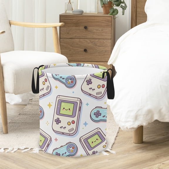 Game Consoles Laundry Basket Hamper for Boys Girls Kids Adults, Foldable Waterproof Oxford Clothes Storage Bin Game Consoles Food Organizer for Bedroom Bathroom Room Decor 19.7"x15.8"
