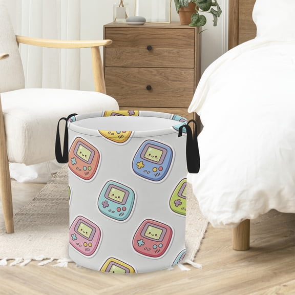 Game Consoles Laundry Basket Hamper for Boys Girls Kids Adults, Foldable Waterproof Oxford Clothes Storage Bin Game Consoles Food Organizer for Bedroom Bathroom Room Decor 19.7"x15.8"