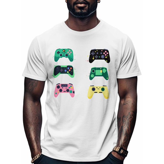 Game Consoles Men's T Shirts Colorful T-Shirt for Men Crew Neck Tees Cotton Tops, White, 3XL