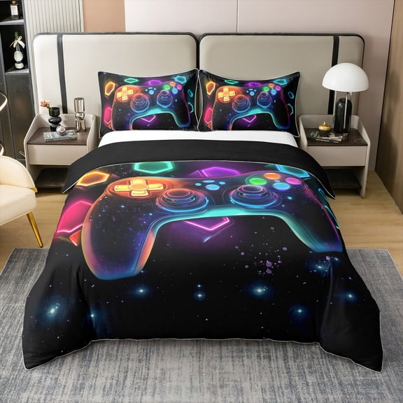 Game Consoles Bedding Sets Gamer Gifts,Gamer Duvet Cover Space Geometry Comforter Cover Red Green Blue Teal,Bedroom Decor Game Room Decor(No Comforter)