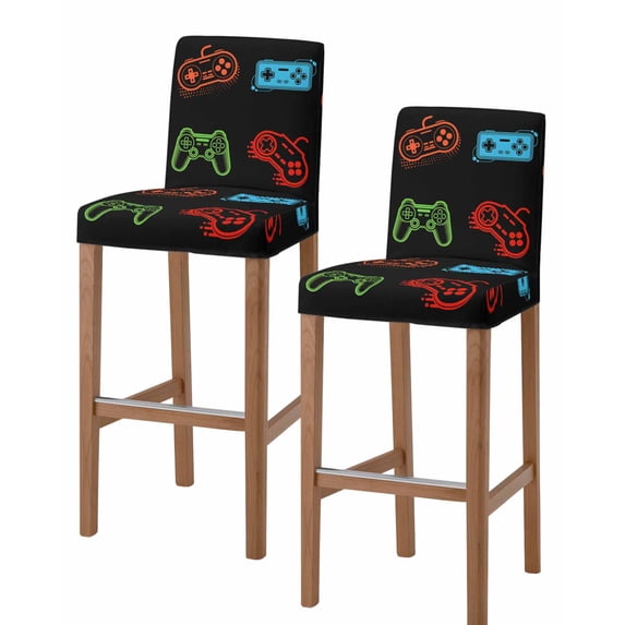 Game Controller Bar Stool Covers Set of 2, Modern Art Gaming Handheld Black Stretch Washable Bar Chair Covers with Backs, Removable Pub Counter Height Chair Cover for Kitchen Dining Room Cafe