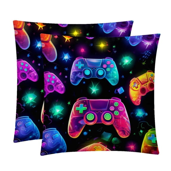 Game Controller Bed Pillow Covers Set - 2 Decorative Throw Pillow Patterns - Available in 16x16, 18x18, and 20x20 Inches for Any Occasion - Decorative Pillows, Bed Pillow