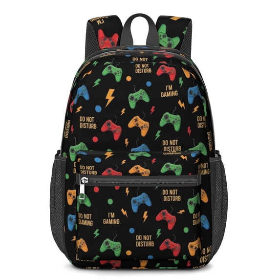 Game Controller Black Pattern 17" School Backpacks for Teens,Waterproof Oxford Fabric,S-Shape Padded Straps for School,Travel,Hiking,Camping