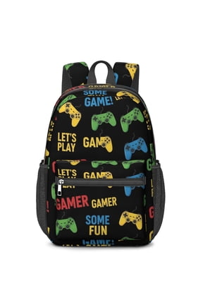 Game Controller Black Pattern 17" School Backpacks for Teens,Waterproof Oxford Fabric,S-Shape Padded Straps for School,Travel,Hiking,Camping