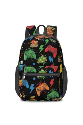 Game Controller Black Pattern 17" School Backpacks for Teens,Waterproof Oxford Fabric,S-Shape Padded Straps for School,Travel,Hiking,Camping
