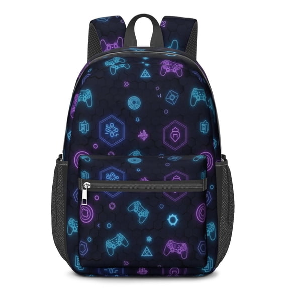 Game Controller Black Pattern 17" School Backpacks for Teens,Waterproof Oxford Fabric,S-Shape Padded Straps for School,Travel,Hiking,Camping
