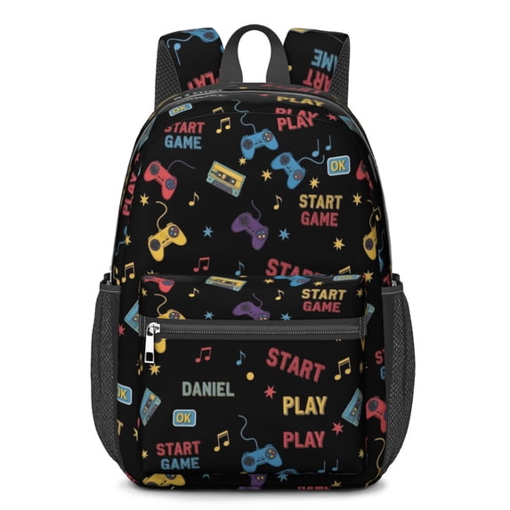 Game Controller Black Pattern 17" School Backpacks for Teens,Waterproof Oxford Fabric,S-Shape Padded Straps for School,Travel,Hiking,Camping