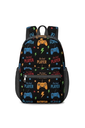 Game Controller Black Pattern 17" School Backpacks for Teens,Waterproof Oxford Fabric,S-Shape Padded Straps for School,Travel,Hiking,Camping