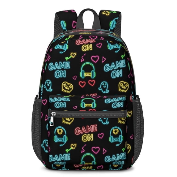 Game Controller Black Pattern 17" School Backpacks for Teens,Waterproof Oxford Fabric,S-Shape Padded Straps for School,Travel,Hiking,Camping