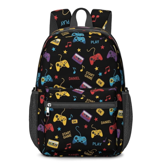 Game Controller Black Pattern 17" School Backpacks for Teens,Waterproof Oxford Fabric,S-Shape Padded Straps for School,Travel,Hiking,Camping