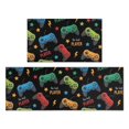 thumbnail image 1 of Game Controller Black Pattern Anti Fatigue Kitchen Rugs Set Of 2, Non Slip Washable Decorative Floor Mats for Kitchen Sink Laundry, 17"x30" and 17"x47", 1 of 5