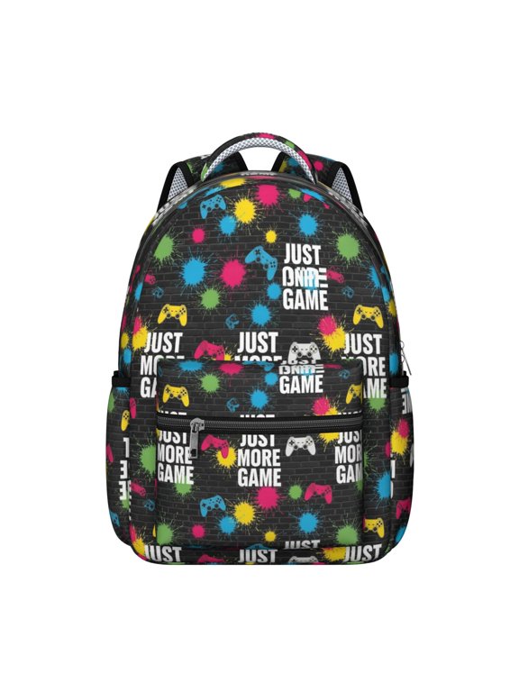 Game Controller Black Pattern Backpack for School, Cute School Bag with Adjustable Shoulder Straps and Padded Back, 15.3"x11"x7.1"