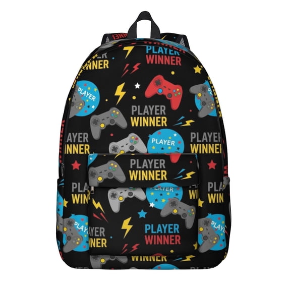 Game Controller Black Pattern Backpack for School, Cute School Bag with Adjustable Shoulder Straps and Padded Back, 15.7"x11.8"x5.5"