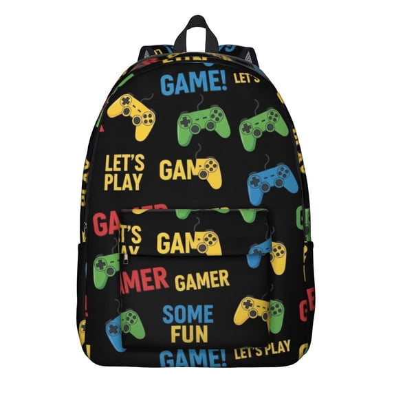 Game Controller Black Pattern Backpack for School, Cute School Bag with Adjustable Shoulder Straps and Padded Back, 15.7"x11.8"x5.5"