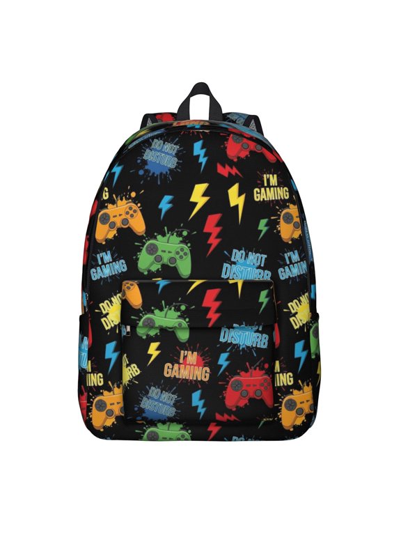 Game Controller Black Pattern Backpack for School, Cute School Bag with Adjustable Shoulder Straps and Padded Back, 15.7"x11.8"x5.5"