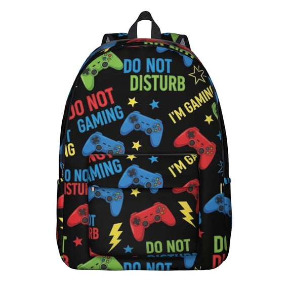 Game Controller Black Pattern Backpack for School, Cute School Bag with Adjustable Shoulder Straps and Padded Back, 15.7"x11.8"x5.5"