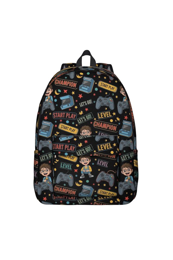 Game Controller Black Pattern Backpack for School, Cute School Bag with Adjustable Shoulder Straps and Padded Back, 15.7"x11.8"x5.5"