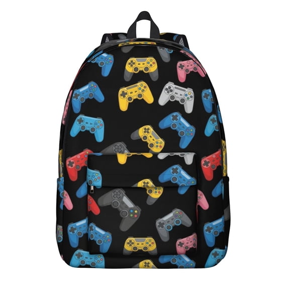 Game Controller Black Pattern Backpack for School, Cute School Bag with Adjustable Shoulder Straps and Padded Back, 15.7"x11.8"x5.5"