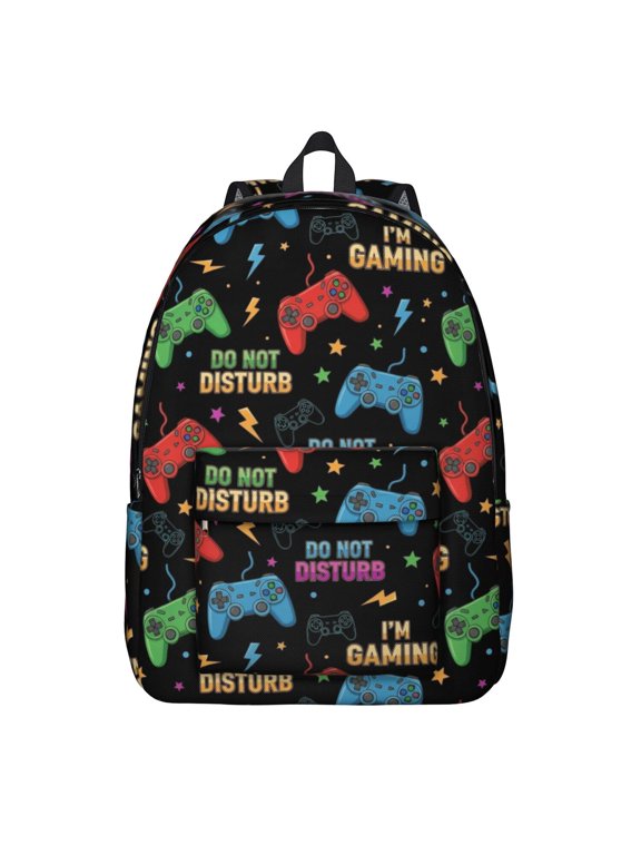 Game Controller Black Pattern Backpack for School, Cute School Bag with Adjustable Shoulder Straps and Padded Back, 15.7"x11.8"x5.5"