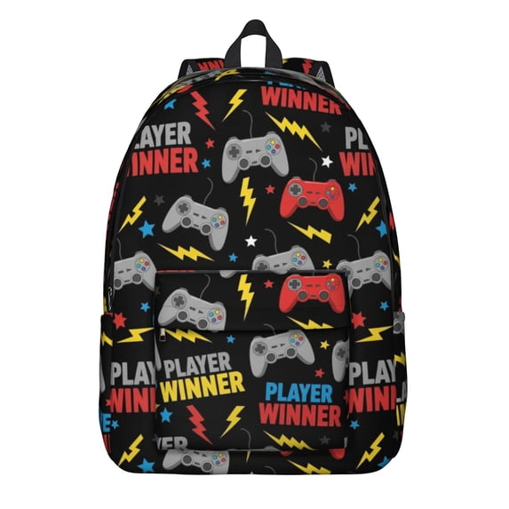Game Controller Black Pattern Backpack for School, Cute School Bag with Adjustable Shoulder Straps and Padded Back, 15.7"x11.8"x5.5"