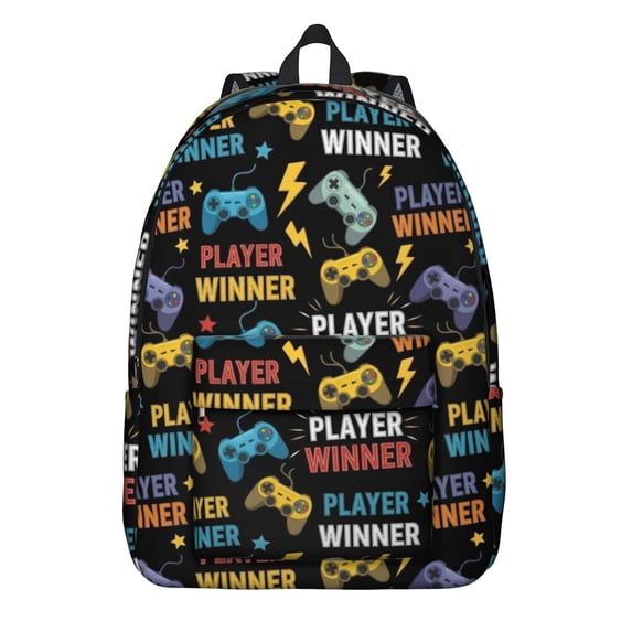 Game Controller Black Pattern Backpack for School, Cute School Bag with Adjustable Shoulder Straps and Padded Back, 15.7"x11.8"x5.5"
