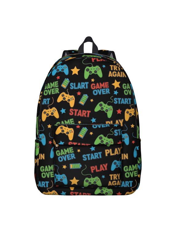 Game Controller Black Pattern Backpack for School, Cute School Bag with Adjustable Shoulder Straps and Padded Back, 15.7"x11.8"x5.5"