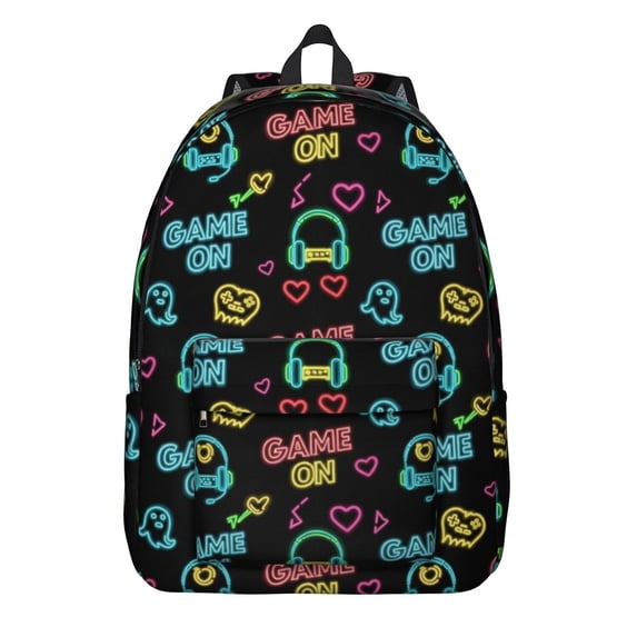 Game Controller Black Pattern Backpack for School, Cute School Bag with Adjustable Shoulder Straps and Padded Back, 15.7"x11.8"x5.5"