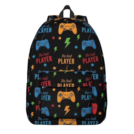 Game Controller Black Pattern Backpack for School, Cute School Bag with Adjustable Shoulder Straps and Padded Back, 15.7"x11.8"x5.5"