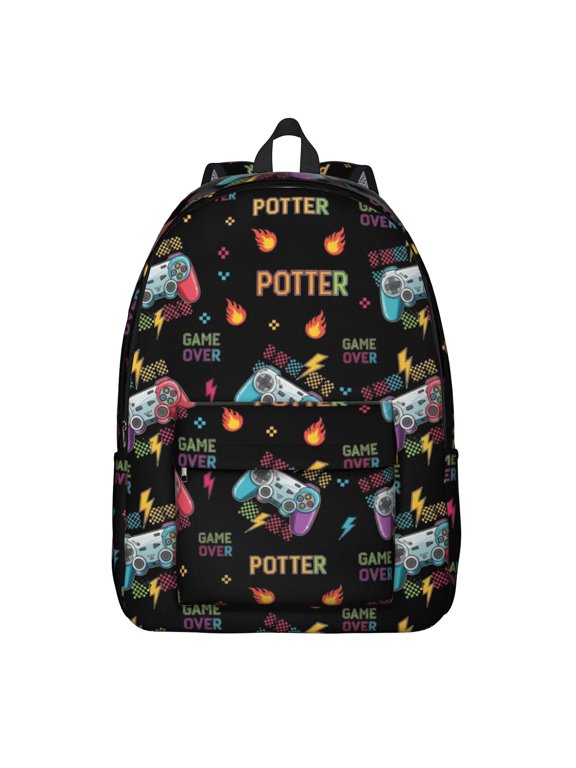 Game Controller Black Pattern Backpack for School, Cute School Bag with Adjustable Shoulder Straps and Padded Back, 15.7"x11.8"x5.5"