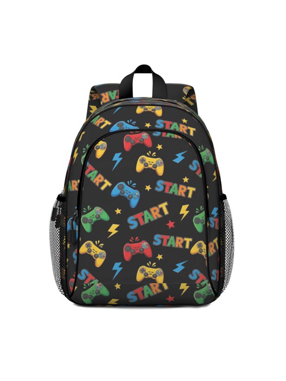 Game Controller Black Pattern Backpack for School, Cute School Bag with Adjustable Shoulder Straps and Padded Back, 15"x11.42"x5.5"