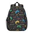 thumbnail image 1 of Game Controller Black Pattern Backpack for School, Cute School Bag with Adjustable Shoulder Straps and Padded Back, 15"x11.42"x5.5", 1 of 5