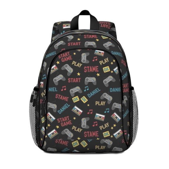Game Controller Black Pattern Backpack for School, Cute School Bag with Adjustable Shoulder Straps and Padded Back, 15"x11.42"x5.5"