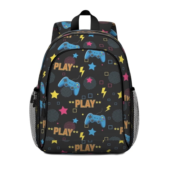 Game Controller Black Pattern Backpack for School, Cute School Bag with Adjustable Shoulder Straps and Padded Back, 15"x11.42"x5.5"