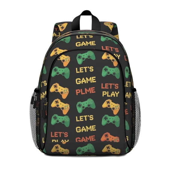 Game Controller Black Pattern Backpack for School, Cute School Bag with Adjustable Shoulder Straps and Padded Back, 15"x11.42"x5.5"