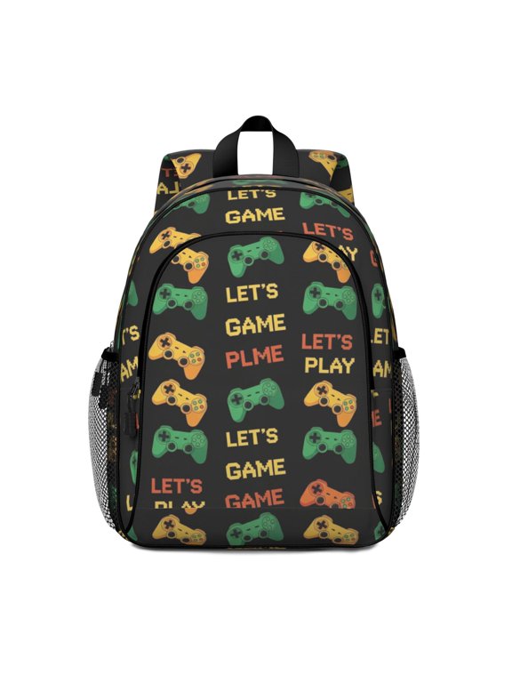 Game Controller Black Pattern Backpack for School, Cute School Bag with Adjustable Shoulder Straps and Padded Back, 15"x11.42"x5.5"