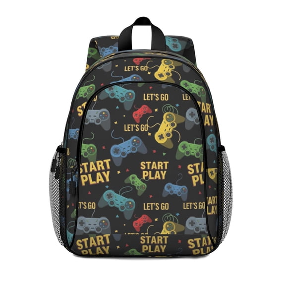 Game Controller Black Pattern Backpack for School, Cute School Bag with Adjustable Shoulder Straps and Padded Back, 15"x11.42"x5.5"