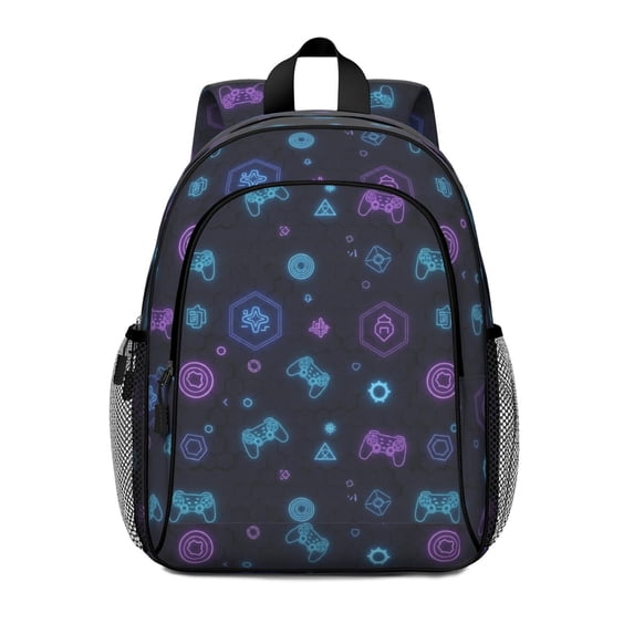 Game Controller Black Pattern Backpack for School, Cute School Bag with Adjustable Shoulder Straps and Padded Back, 15"x11.42"x5.5"