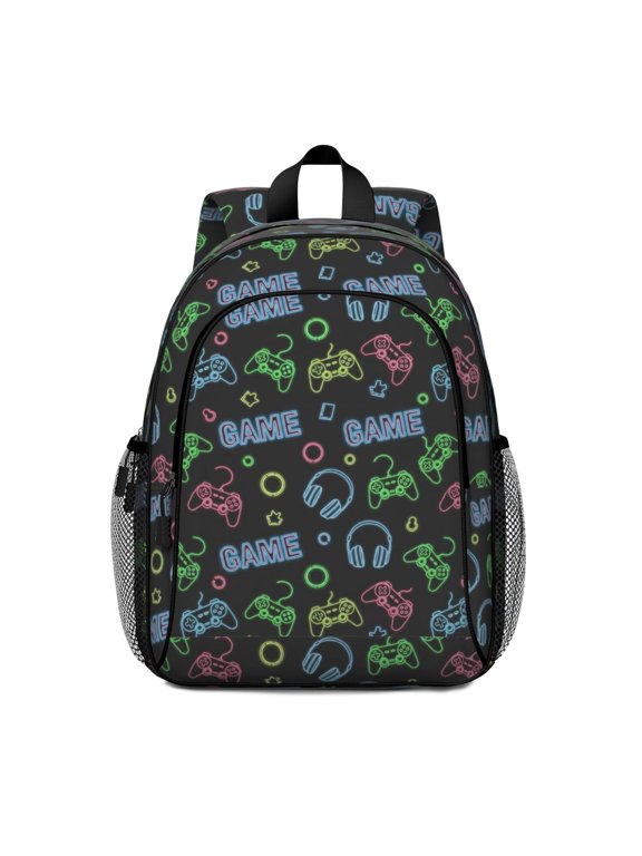 Game Controller Black Pattern Backpack for School, Cute School Bag with Adjustable Shoulder Straps and Padded Back, 15"x11.42"x5.5"