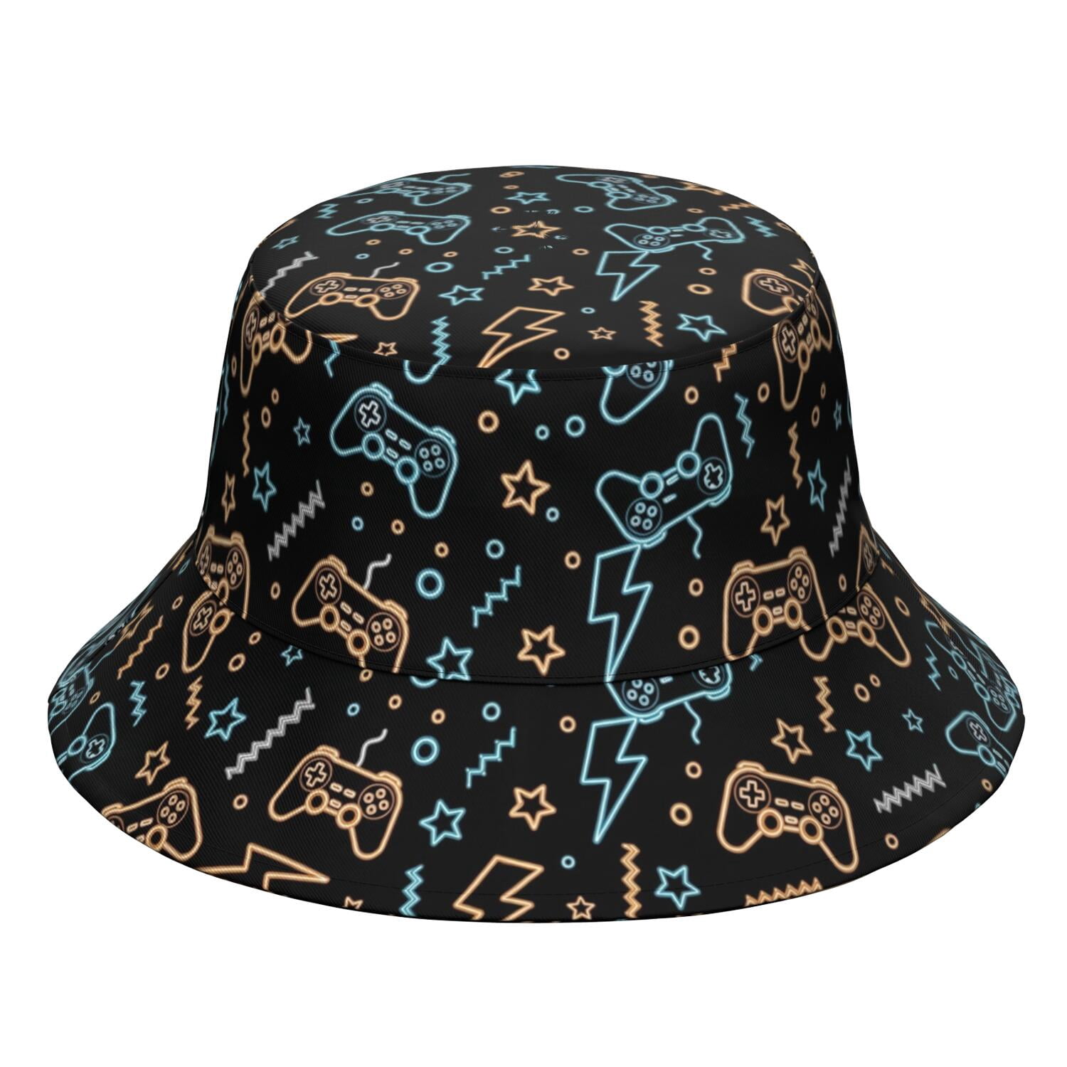 Game Controller Black Pattern Bucket Hat, Travel Foldable Hat with Wide ...
