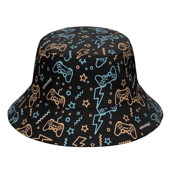 Game Controller Black Pattern Bucket Hat, Travel Foldable Hat with Wide ...