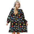 thumbnail image 1 of Game Controller Black Pattern Double-Sided Sherpa Fleece Wearable Blanket Hoodie, Oversized Thick Fuzzy Pullover with Giant Pocket for Women & Men, 1 of 2