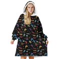 thumbnail image 1 of Game Controller Black Pattern Double-Sided Sherpa Fleece Wearable Blanket Hoodie, Oversized Thick Fuzzy Pullover with Giant Pocket for Women & Men, 1 of 5
