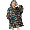 thumbnail image 1 of Game Controller Black Pattern Flannel Blanket Hoodies for Teens ,Teens Oversize Sherpa Wearable Hooded Blanket Sweatshirt with Super Pockets, 1 of 4
