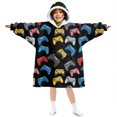 thumbnail image 1 of Game Controller Black Pattern Lamb Fleece Blanket Hoodies for Teens ,Teens Oversize Sherpa Wearable Hooded Blanket Sweatshirt with Super Pockets, 1 of 6