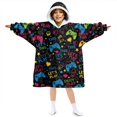 thumbnail image 1 of Game Controller Black Pattern Lamb Fleece Blanket Hoodies for Teens ,Teens Oversize Sherpa Wearable Hooded Blanket Sweatshirt with Super Pockets, 1 of 4