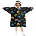 thumbnail image 1 of Game Controller Black Pattern Lamb Fleece Blanket Hoodies for Teens ,Teens Oversize Sherpa Wearable Hooded Blanket Sweatshirt with Super Pockets, 1 of 3